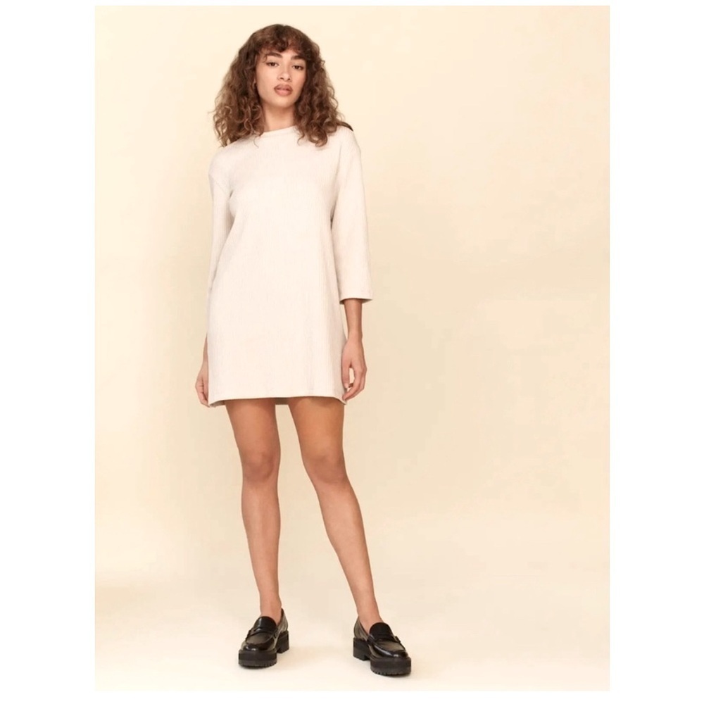 Reformation | Long Sleeve Mock Neck Ribbed Mini Dress Size XL Cream Neutral